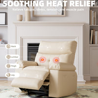 Garvee Oversized 27" Width PU Leather Recliner Chair, 360° Swivel Rocker, Heat & Massage, Manual Reclining, Remote Control, Collapsible Armrests, Lounge for Living Room, Bedroom, Nursery, Beige