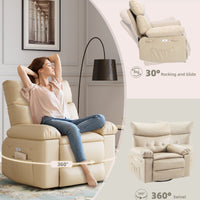Garvee Oversized 27" Width PU Leather Recliner Chair, 360° Swivel Rocker, Heat & Massage, Manual Reclining, Remote Control, Collapsible Armrests, Lounge for Living Room, Bedroom, Nursery, Beige