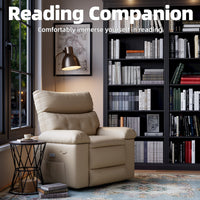 Garvee Oversized 27" Width PU Leather Recliner Chair, 360° Swivel Rocker, Heat & Massage, Manual Reclining, Remote Control, Collapsible Armrests, Lounge for Living Room, Bedroom, Nursery, Beige