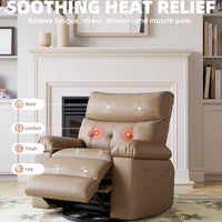 Garvee Oversized Recliner Chairs with Heat and Massage - 360° Swivel Lazy Boy Recliner Chair for Adults- Manual Rocking Chair with Cup Holder for Living Rooms, Bedrooms, and Nurseries - Tan