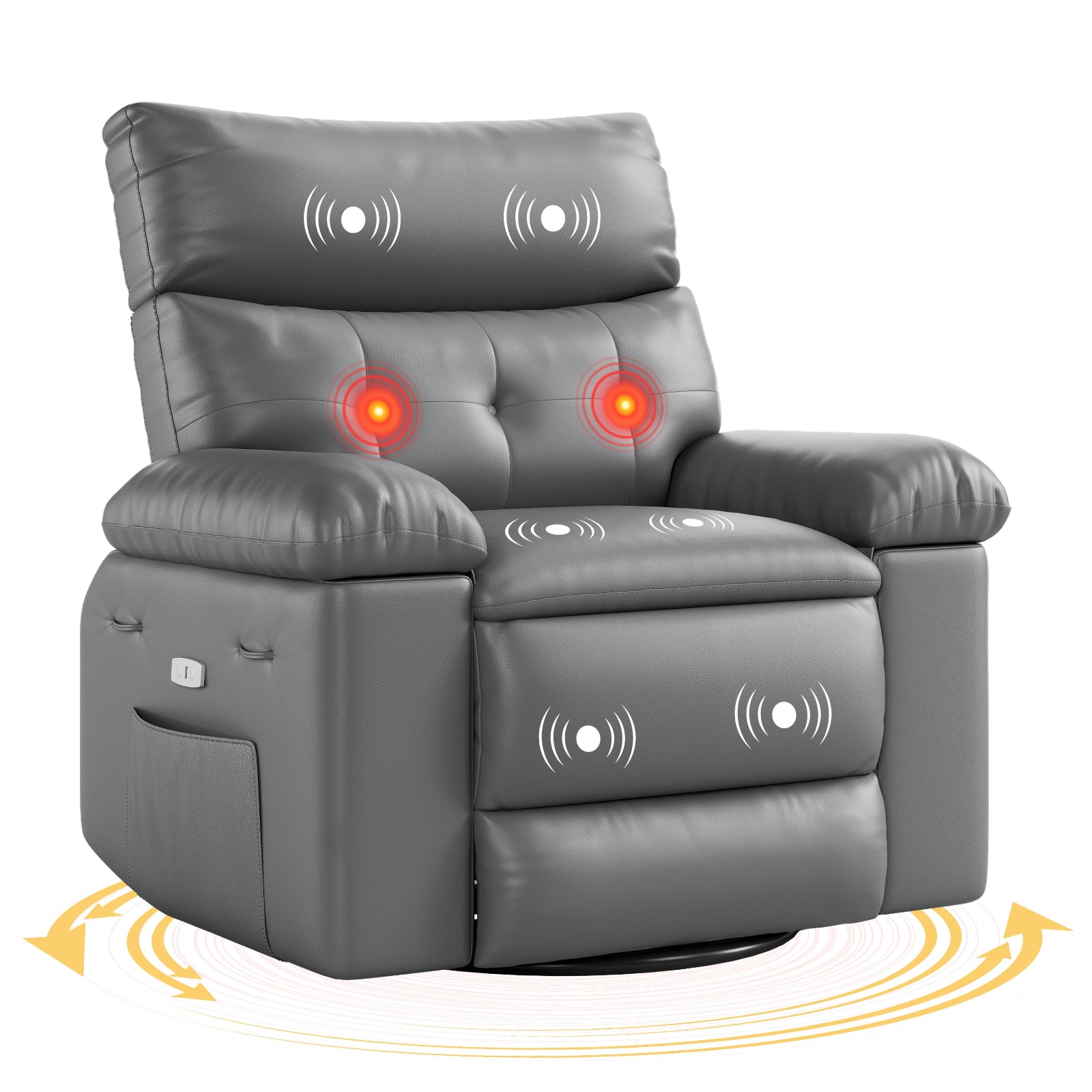 Garvee Oversized Recliner Chairs with Heat and Massage - 360° Swivel Lazy Boy Recliner Chair for Adults- Manual Rocking Chair with Cup Holder for Living Rooms, Bedrooms, and Nurseries - Grey