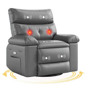 Garvee Oversized Recliner Chairs with Heat and Massage - 360° Swivel Lazy Boy Recliner Chair for Adults- Manual Rocking Chair with Cup Holder for Living Rooms, Bedrooms, and Nurseries - Grey