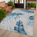 Garvee 4x6 Modern Palm Leaves Area Rug Tropical Leaf Floor Carpet Washable Thin Rug Soft Non Slip Rug, Low Pile Non Shedding Rug, Indoor Accent Rug for Kitchen, Dining Room, Blue - Blue