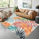 Garvee 8x10 Large Washable Area Rug Colorful Tropical Leaf Rug Non Slip Low Pile Floor Carpet, Soft Non Shedding Rug, Modern Palm Leaves, Indoor Printed Rug for Bedroom, Living Room - Multicolor