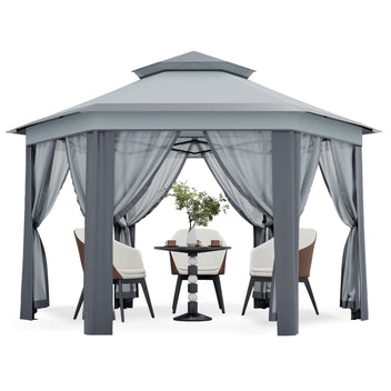 Garvee 13'x13' Hexagonal Pop-Up Gazebo Tent with Mosquito Netting - 6-Sided Instant Outdoor Canopy, Sun Shelter Pavilion for Patio, Light Grey & Dark Grey