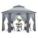 Garvee 13'x13' Hexagonal Pop-Up Gazebo Tent with Mosquito Netting - 6-Sided Instant Outdoor Canopy, Sun Shelter Pavilion for Patio, Light Grey & Dark Grey - Grey