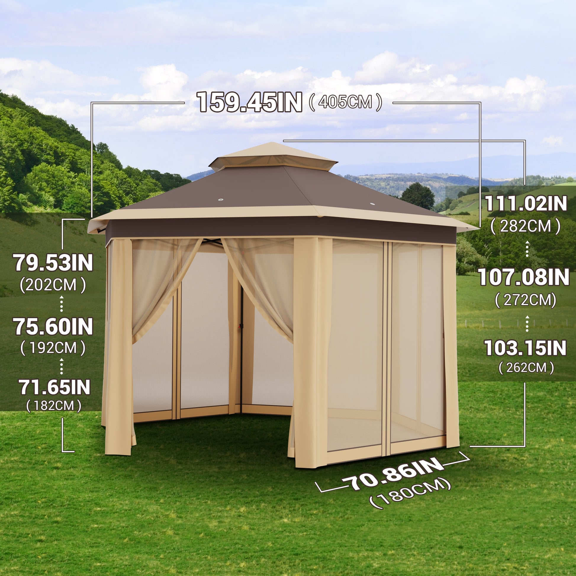 Garvee 13'x13' Hexagonal Pop-Up Gazebo Tent with Mosquito Netting - 6-Sided Instant Outdoor Canopy, Sun Shelter Pavilion for Patio, Khaki & Beige