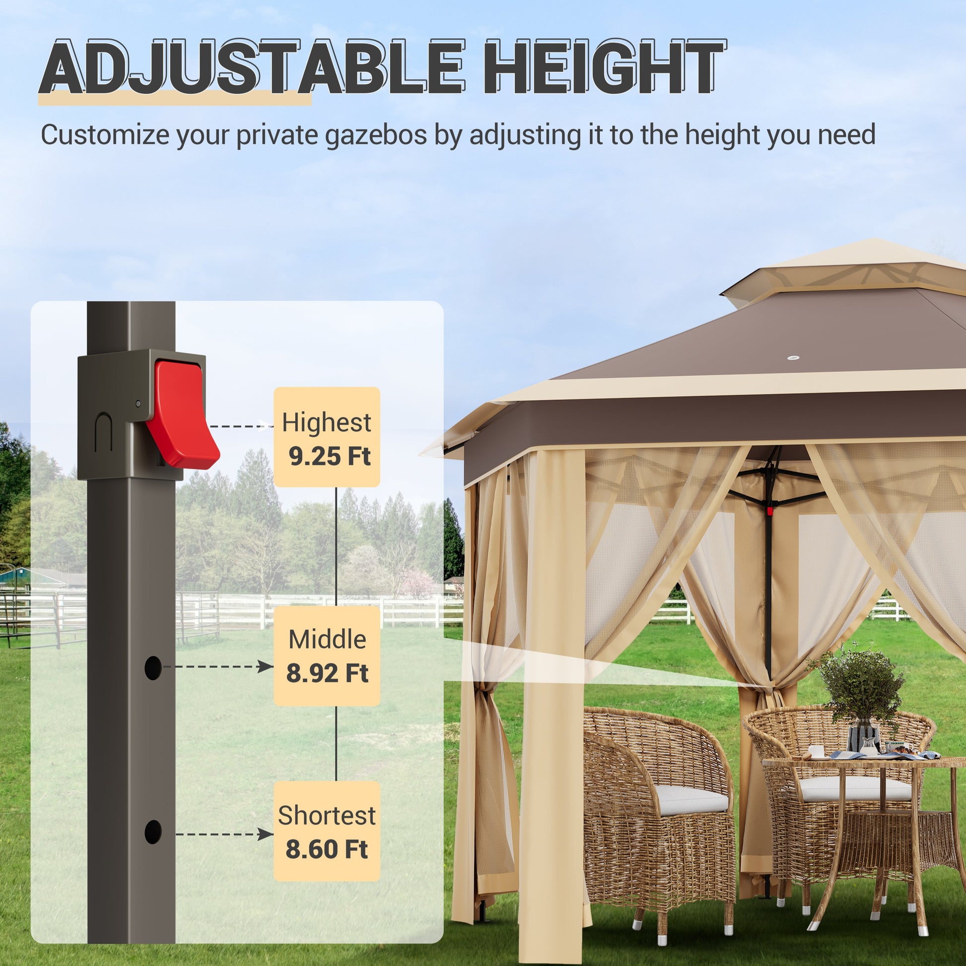 Garvee 13'x13' Hexagonal Pop-Up Gazebo Tent with Mosquito Netting - 6-Sided Instant Outdoor Canopy, Sun Shelter Pavilion for Patio, Khaki & Beige