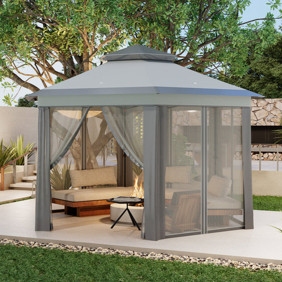 Garvee 13'x13' Hexagonal Pop-Up Gazebo Tent with Mosquito Netting - 6-Sided Instant Outdoor Canopy, Sun Shelter Pavilion for Patio, Light Grey & Dark Grey