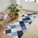 Garvee Geometric Navy & White Checkered 2x6 Runner Rug, Non Slip Washable Carpet for Hallway, Entryway, Laundry Room Indoor - Navy Blue