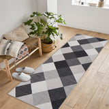 Garvee Geometric Black & Grey Checkered 2x6 Runner Rug, Non Slip Washable Carpet for Hallway, Entryway, Laundry Room Indoor - Black & Gray
