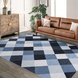 Garvee Geometric Navy & White 3x5 Checkered Runner Rug, Carpet Non Slip Washable Rugs Checkerboard Indoor Runners Carpet for Hallway, Entryway Indoor,Entry Laundry - Navy Blue