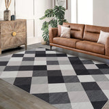 Garvee Geometric Black & Grey Checkered 4x6 Runner Rug, Non Slip Washable Carpet for Hallway, Entryway, Laundry Room Indoor - Black & Gray