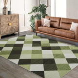 Garvee Geometric Green & White Checkered 5x7 Runner Rug, Non Slip Washable Carpet for Hallway, Entryway, Laundry Room Indoor - Green