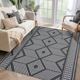 Garvee Large Area Rugs 9x12 Modern Geometric Living Room Rugs with Non-Slip Backing, Stain-Resistant Low Pile Accent Rugs, Washable Contemporary Floor Carpet for Bedroom, Office, Black - Black