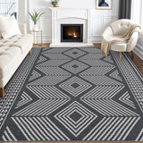 Garvee Washable Area Rugs 5x7 Modern Geometric Floor Carpet with Non-Slip Backing, Stain-Resistant Low Pile Throw Rugs, Contemporary Accent Rugs for Living Room, Bedroom, Black - Black