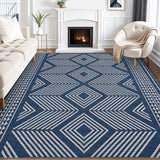 Garvee Living Room Rugs 8x10 Large Modern Geometric Area Rugs with Non-Slip Backing, Stain-Resistant Low Pile Floor Carpet, Washable Contemporary Accent Rugs for Office, Bedroom, Blue - Blue