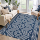 Garvee Washable Area Rugs 10x13 Large Modern Geometric Living Room Rugs with Non-Slip Backing, Stain-Resistant Low Pile Accent Rugs, Contemporary Floor Carpet for Bedroom, Office, Blue - Blue