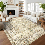 Garvee 10x13 Large Area Rugs for Living Room Non Slip Washable Rug Soft Rugs for Bedroom Oriental Retro Throw Rugs Low Pile Vintage Distressed Aesthetic Rug for Dining Room Office Playroom - Beige