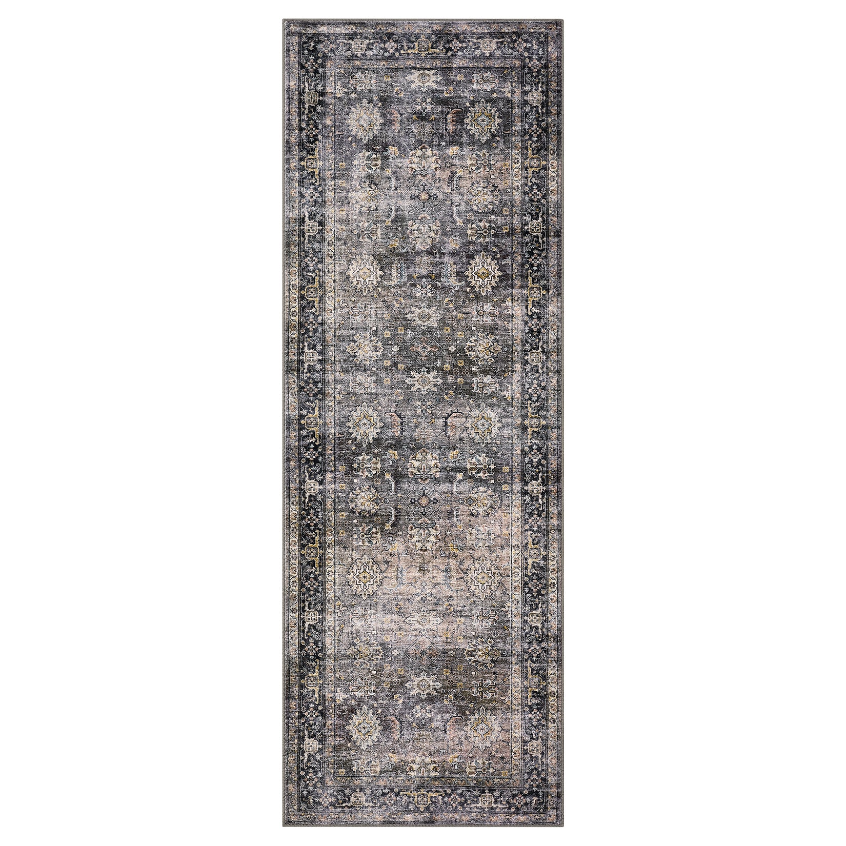 Garvee Oriental Green Camel 2x6 Runner Rugs Vintage Printed Hallway Rugs with Non-Slip Backing, Stain-Resistant Oriental Area Rugs, Washable Farmhouse Low Pile Rugs for Kitchen, Laundry