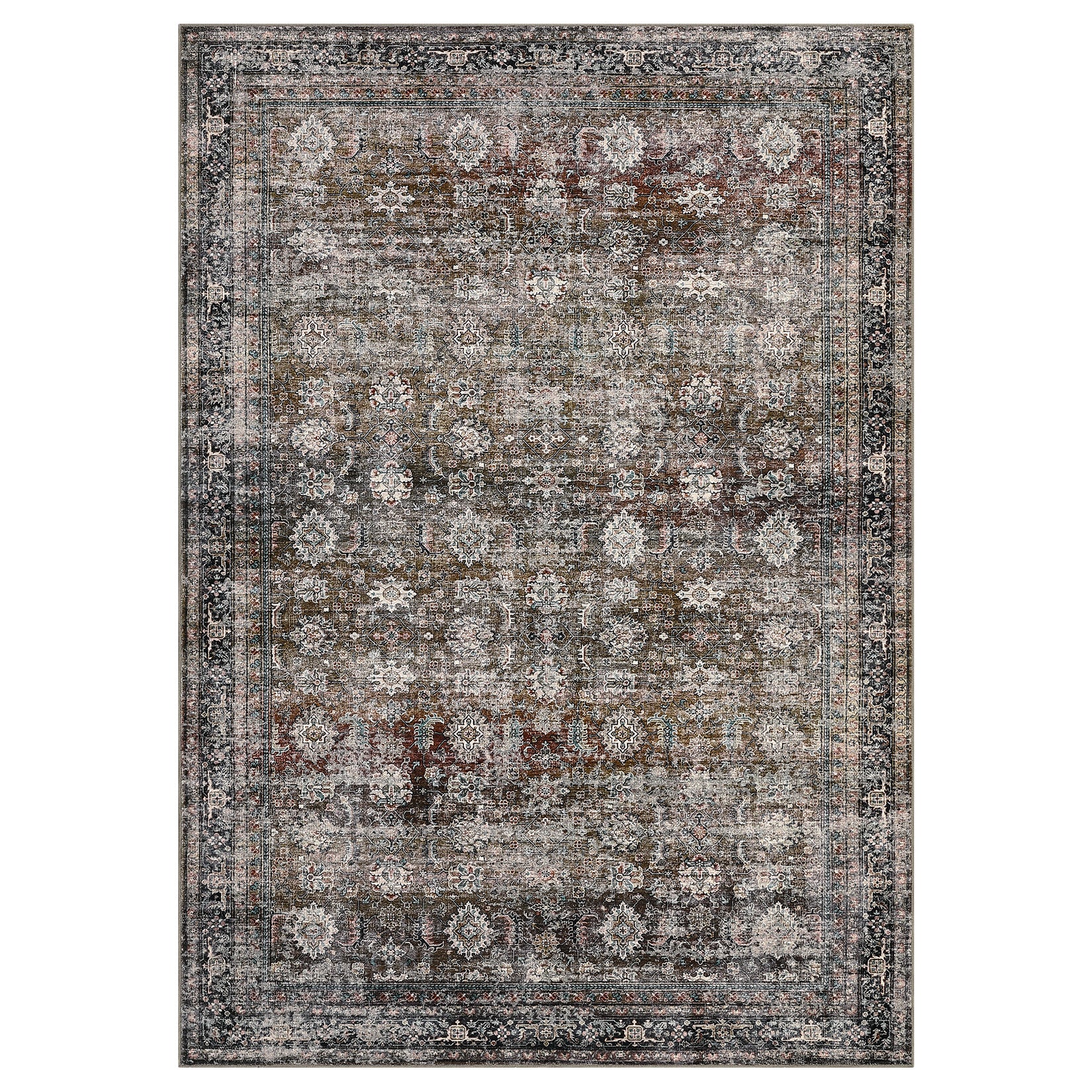Garvee Oriental Retro Red 10x13 Living Room Rugs, Large Vintage Printed Area Rugs with Non-Slip Backing, Stain-Resistant Accent Rugs, Washable Farmhouse Low Pile Rugs for Bedroom, Office