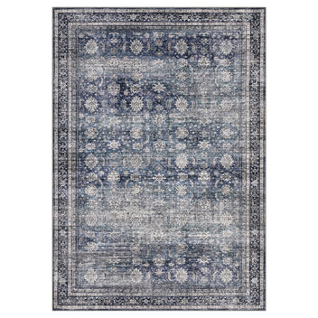 Garvee 10' x 13' Extra Large Washable Oriental Area Rug, Non‑Slip Retro Blue Distressed Carpet, Soft Low‑Pile Vintage Rug for Spacious Living Room & Open Floor Plan, Retro Blue