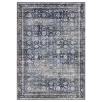 Garvee Oriental Retro Blue 4x6 Washable Vintage Rugs, Non-Slip Low Pile Pearl Velvet Polyester Floral Print Foldable for Living Room Bedroom