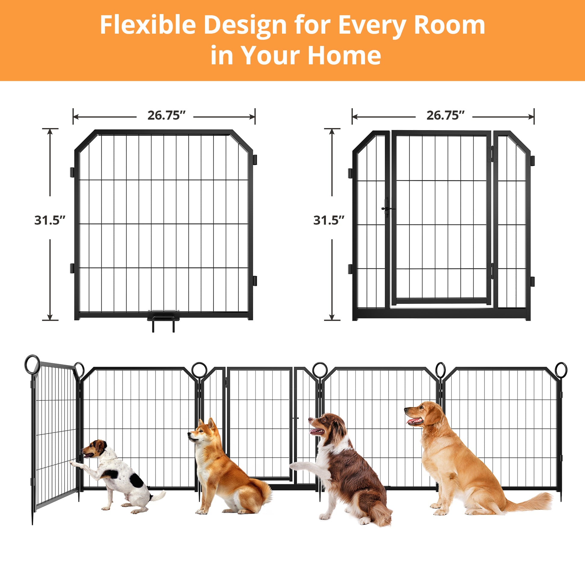 Garvee Dog Playpen Outdoor, 32 inch 16 Panels Dog Pen Indoor Heavy Duty Puppy Exercise Pen Metal Pet Fence for RV Camping/Yard/Garden