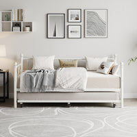 Garvee Heavy Duty Twin Daybed with Trundle, Metal Sofa Single Bed Frame with Slats & Headboard, No Box Spring Needed, Multifunctional Platform Bed for Bedroom, Guest Room, White
