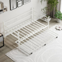 Garvee Heavy Duty Twin Daybed with Trundle, Metal Sofa Single Bed Frame with Slats & Headboard, No Box Spring Needed, Multifunctional Platform Bed for Bedroom, Guest Room, White