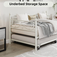Garvee Heavy Duty Twin Daybed with Trundle, Metal Sofa Single Bed Frame with Slats & Headboard, No Box Spring Needed, Multifunctional Platform Bed for Bedroom, Guest Room, White