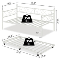 Garvee Heavy Duty Twin Daybed with Trundle, Metal Sofa Single Bed Frame with Slats & Headboard, No Box Spring Needed, Multifunctional Platform Bed for Bedroom, Guest Room, White