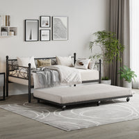 Garvee Twin Daybed with Trundle, Metal Sofa Single Bed Frame with Heavy Duty Metal Slats & Headboard, No Box Spring Needed, Multifunctional Platform Bed for Bedroom, Guest Room, Black