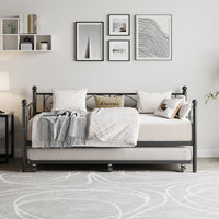 Garvee Twin Daybed with Trundle, Metal Sofa Single Bed Frame with Heavy Duty Metal Slats & Headboard, No Box Spring Needed, Multifunctional Platform Bed for Bedroom, Guest Room, Black