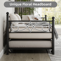 Garvee Twin Daybed with Trundle, Metal Sofa Single Bed Frame with Heavy Duty Metal Slats & Headboard, No Box Spring Needed, Multifunctional Platform Bed for Bedroom, Guest Room, Black
