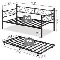 Garvee Twin Daybed with Trundle, Metal Sofa Single Bed Frame with Heavy Duty Metal Slats & Headboard, No Box Spring Needed, Multifunctional Platform Bed for Bedroom, Guest Room, Black