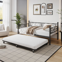 Garvee Twin Daybed with Trundle, Metal Sofa Single Bed Frame with Heavy Duty Metal Slats & Headboard, No Box Spring Needed, Multifunctional Platform Bed for Bedroom, Guest Room, Black