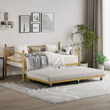 Garvee Heavy Duty Twin Daybed Frame with Trundle, Metal Sofa Single Bed Frame with Slats & Headboard, No Box Spring Needed, Multifunctional Platform Bed for Bedroom, Apartment, Gold - Gold