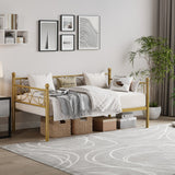 Garvee Twin Size Daybed Frame, Metal Daybed with Floral Headboard, Heavy Duty Steel Slats Supports, Modern Twin Bed Frame for Living Room, Guest Room, Gold - Gold