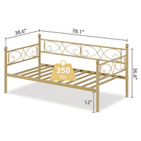 Garvee Twin Size Daybed Frame, Metal Daybed with Floral Headboard, Heavy Duty Steel Slats Supports, Modern Twin Bed Frame for Living Room, Guest Room, Gold