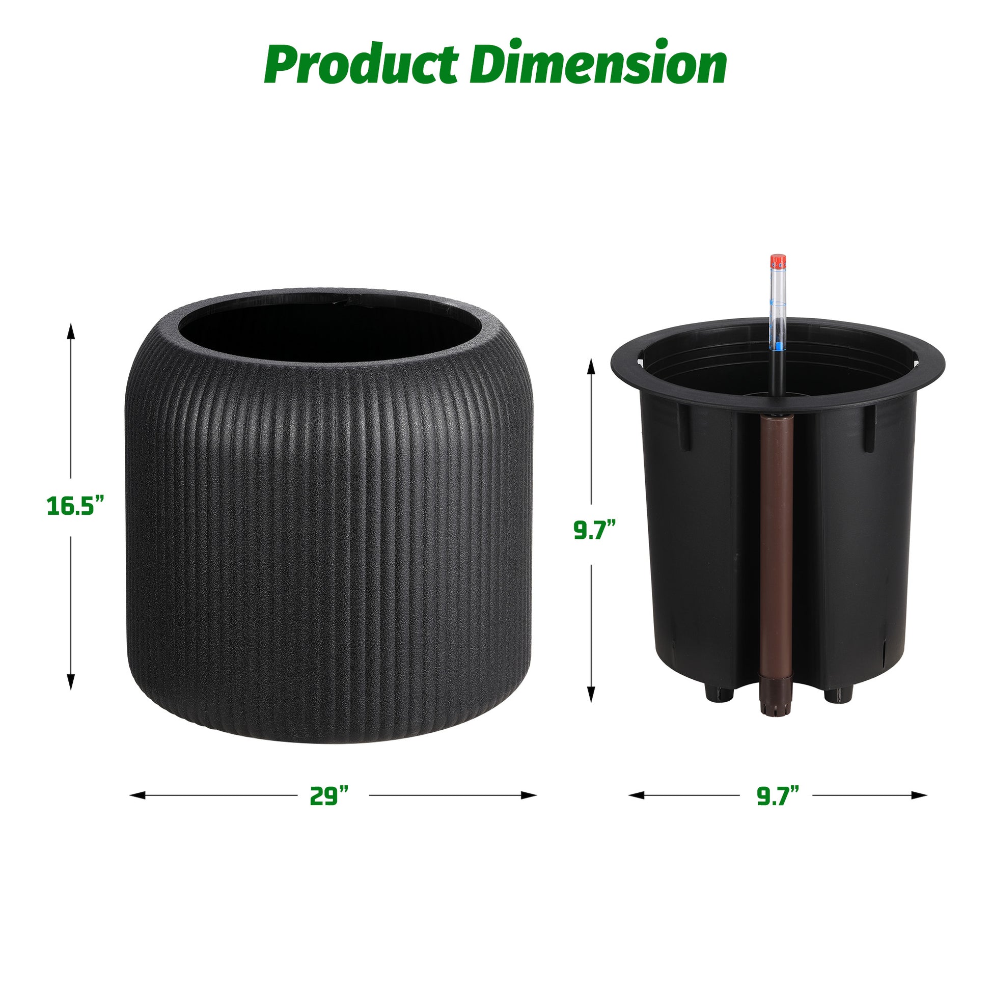 Garvee 14 Inch Tall Round Planters Set of 2, Self Watering Flower Pots with Water Level Monitor and 2 Trays, for Living Room, Bedroom Office, Patio, Porch, Garden