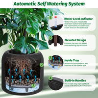 Garvee 14 Inch Tall Round Planters Set of 2, Self Watering Flower Pots with Water Level Monitor and 2 Trays, for Living Room, Bedroom Office, Patio, Porch, Garden