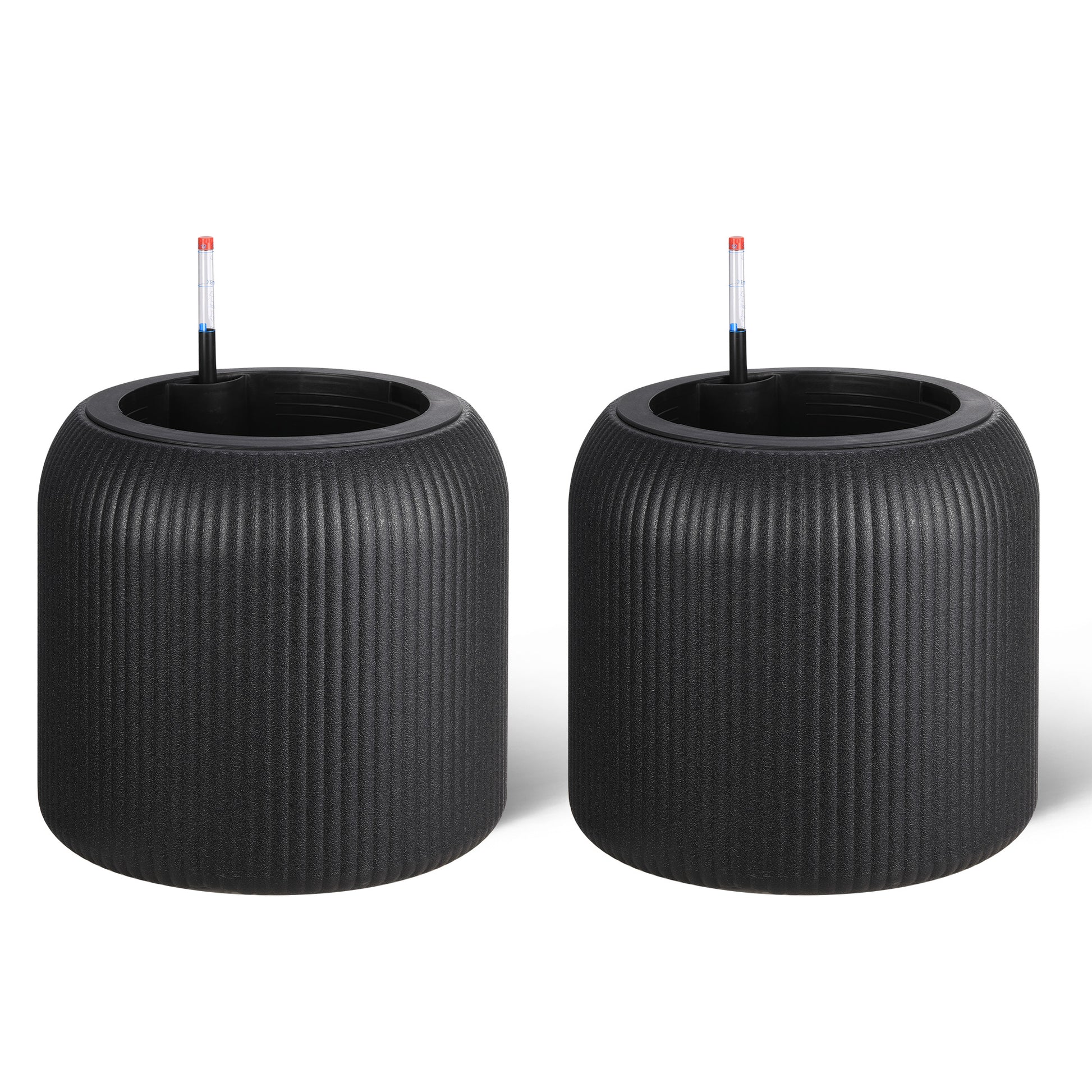 Garvee 14 Inch Tall Round Planters Set of 2, Self Watering Flower Pots with Water Level Monitor and 2 Trays, for Living Room, Bedroom Office, Patio, Porch, Garden