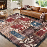 Garvee Modern Floral Red/Brown 5x7 Rug Geometric Rug Machine Washable Non-Slip Carpets for Living Room Bedroom Kitchen Dining Room, Low-Pile Non-Shedding Floor Carpet - Red/Brown