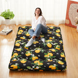 Garvee Japanese Futon Mattress, Modern Foldable Thick Tatami Floor Mat with Lemon Pattern, Twin Size Portable Washable Sleeping Mat with Comfortable Foam for Camping, Dormitory, Black - Black