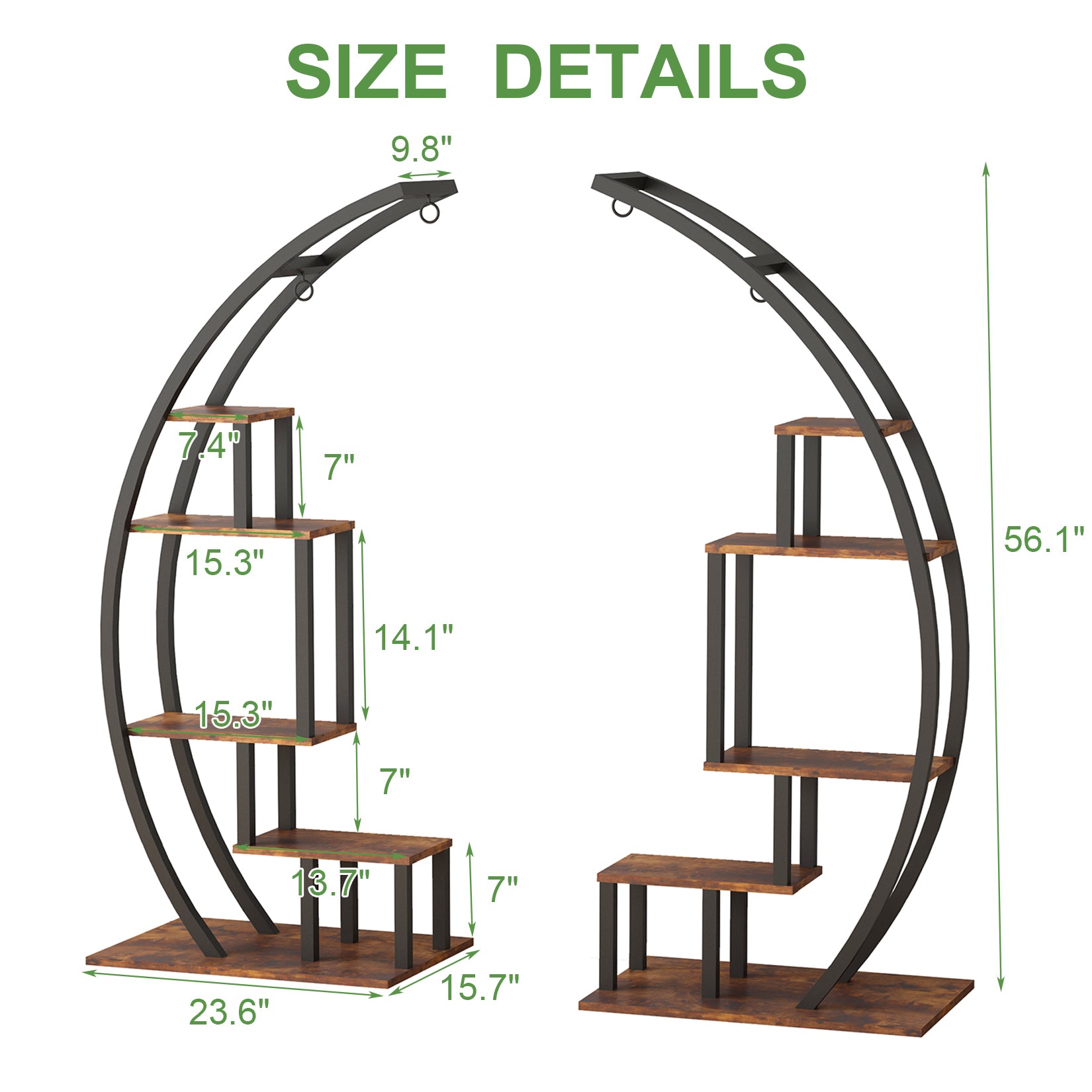 half circle pot plant stand Garvee 2-Pack 5-Tier Half Moon Plant Stand, Curved Ladder Flower Pot  Display Rack with Hanging, Powder-Coated Steel & MDF, Indoor/Outdoor, Brown