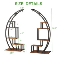 Garvee 2-Pack 5-Tier Half Moon Plant Stand, Curved Ladder Flower Pot Display Rack with Hanging, Powder-Coated Steel & MDF, Indoor/Outdoor, Brown