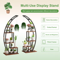 Garvee 2-Pack 5-Tier Half Moon Plant Stand, Curved Ladder Flower Pot Display Rack with Hanging, Powder-Coated Steel & MDF, Indoor/Outdoor, Brown
