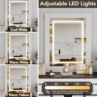 Garvee 6 Drawers Dresser with Mirror for Bedroom, Makeup Vanity with Light Mirror, Farmhouse Modern Dressers, Chest of Drawers with Sliding Barn Doors for Bedroom, Living Room