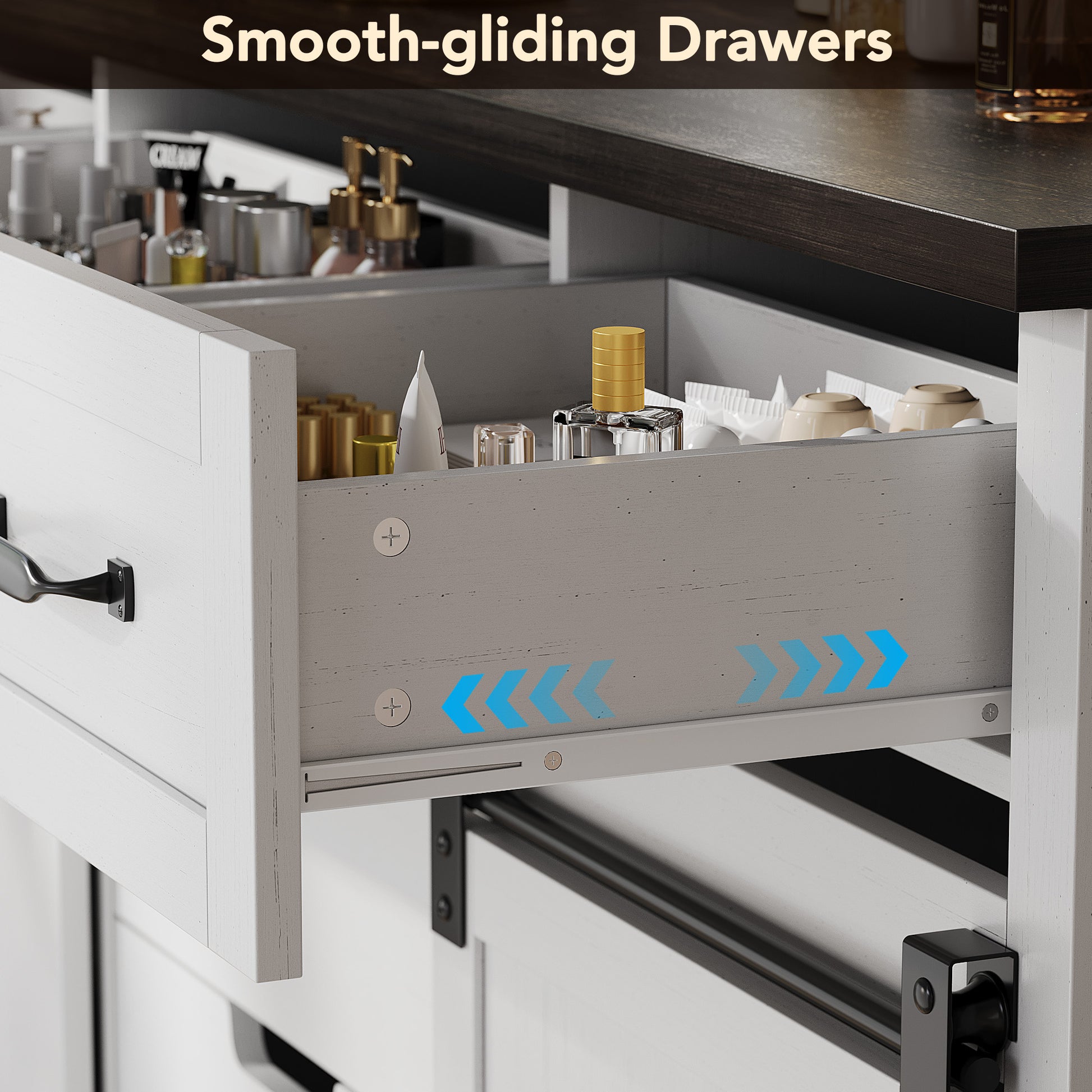 Garvee 6 Drawers Dresser with Mirror for Bedroom, Makeup Vanity with Light Mirror, Farmhouse Modern Dressers, Chest of Drawers with Sliding Barn Doors for Bedroom, Living Room